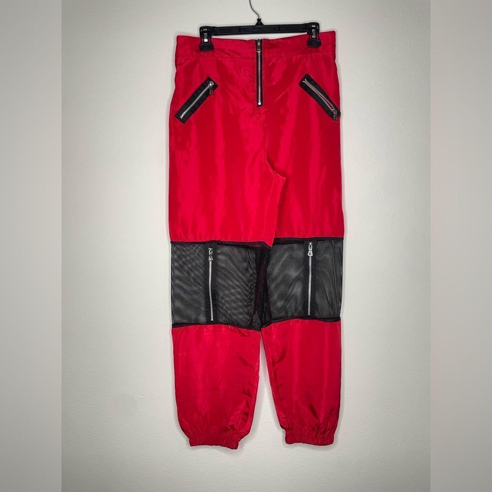 Red Zippered Mesh Pants